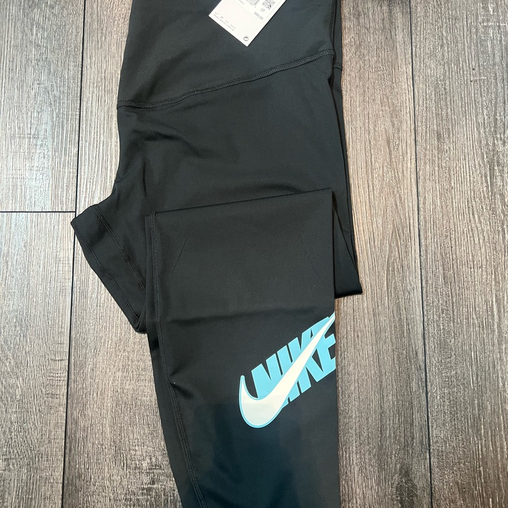 Nike Black Leggings with Blue Logo